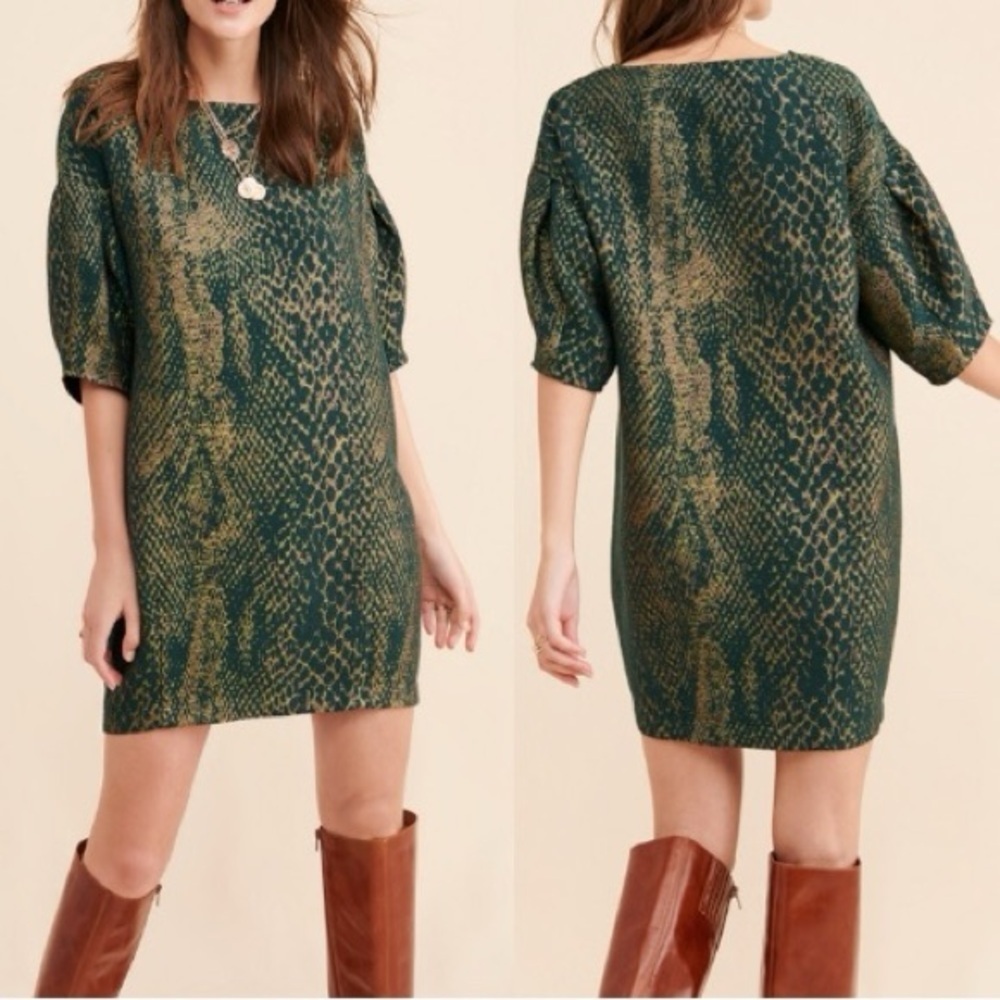 Eve Gravel "Train to Paris" Metallic Snakeskin Print Dress Green Size XS - Picture 2 of 13